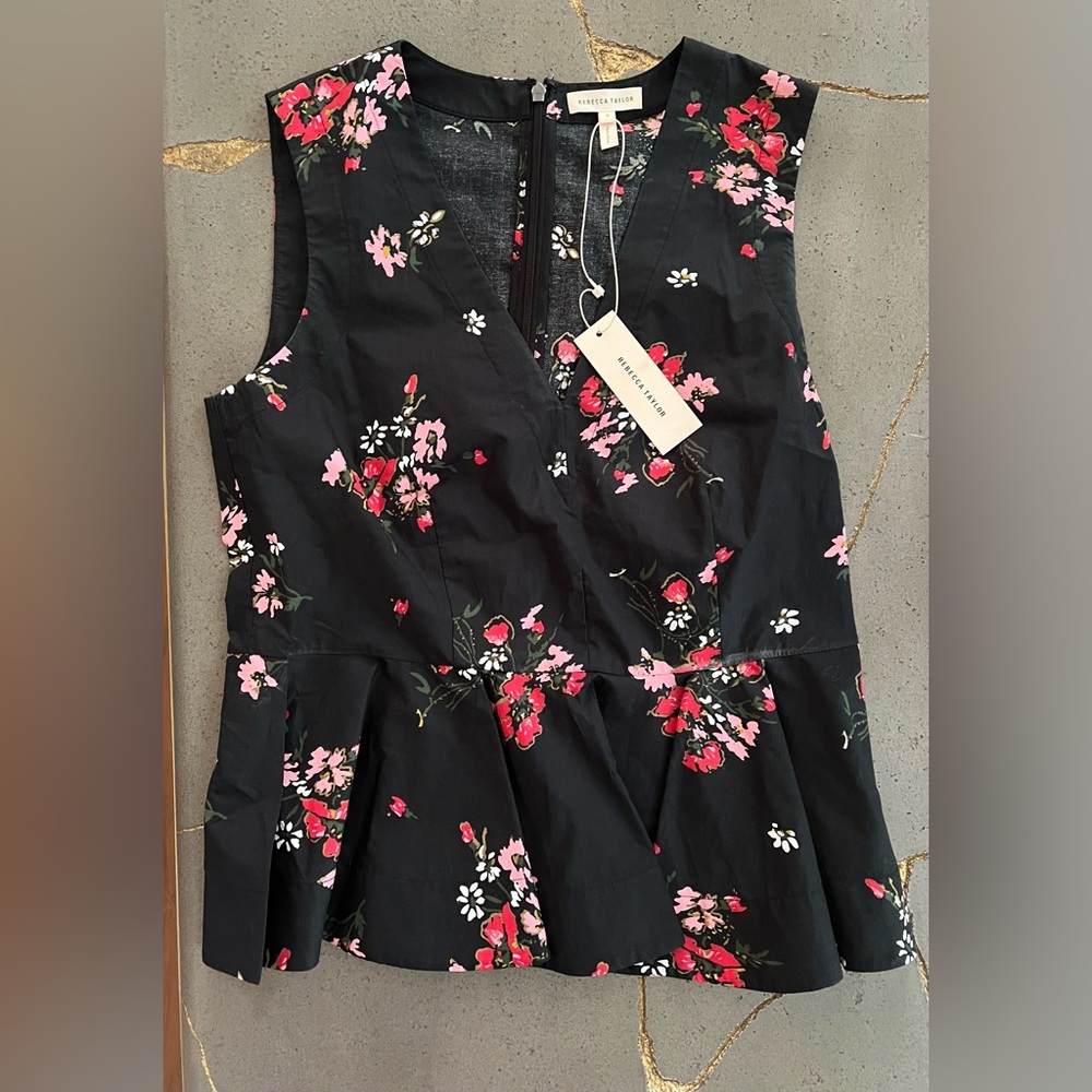 Rebecca Taylor Sleeveless Floral Top Black size 4 Small